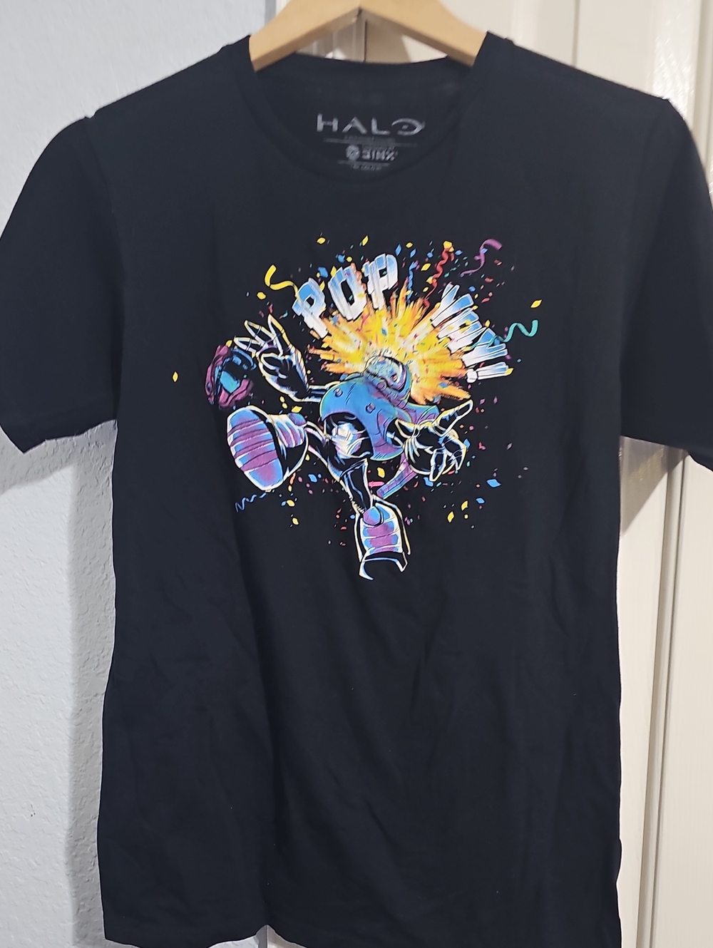 Halo Black Tee with Colorful Pop Vinyl Character Graphic